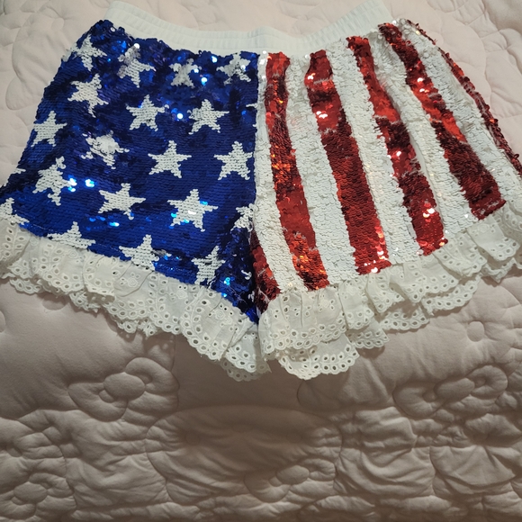 Brianna Cannon Pants - Brianna Cannon Patriotic Sequin Women's Shorts